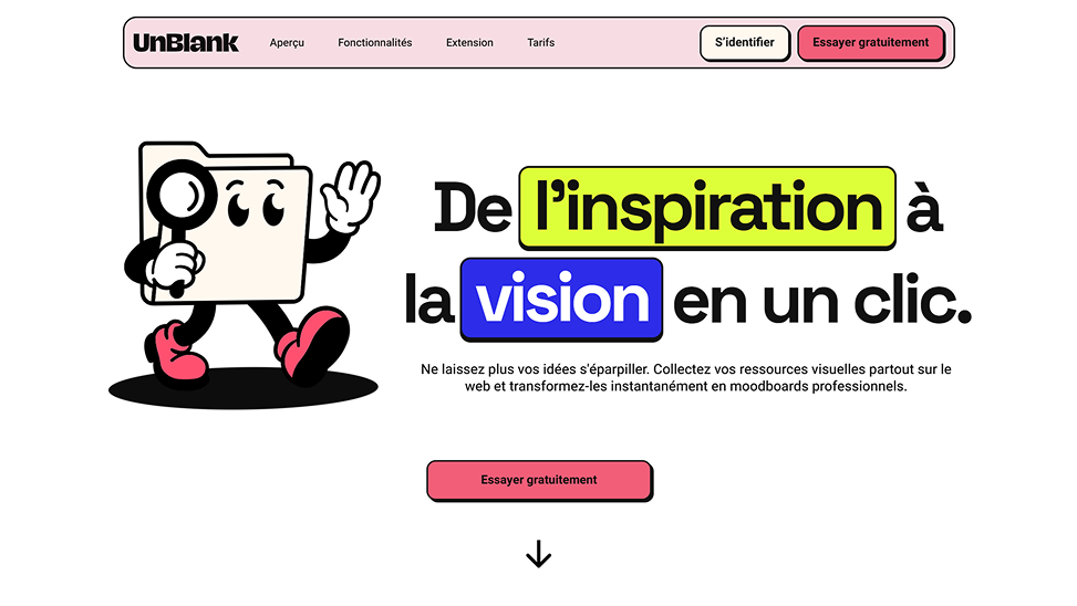 Aperçu de la page d'accueil du projet Unblank